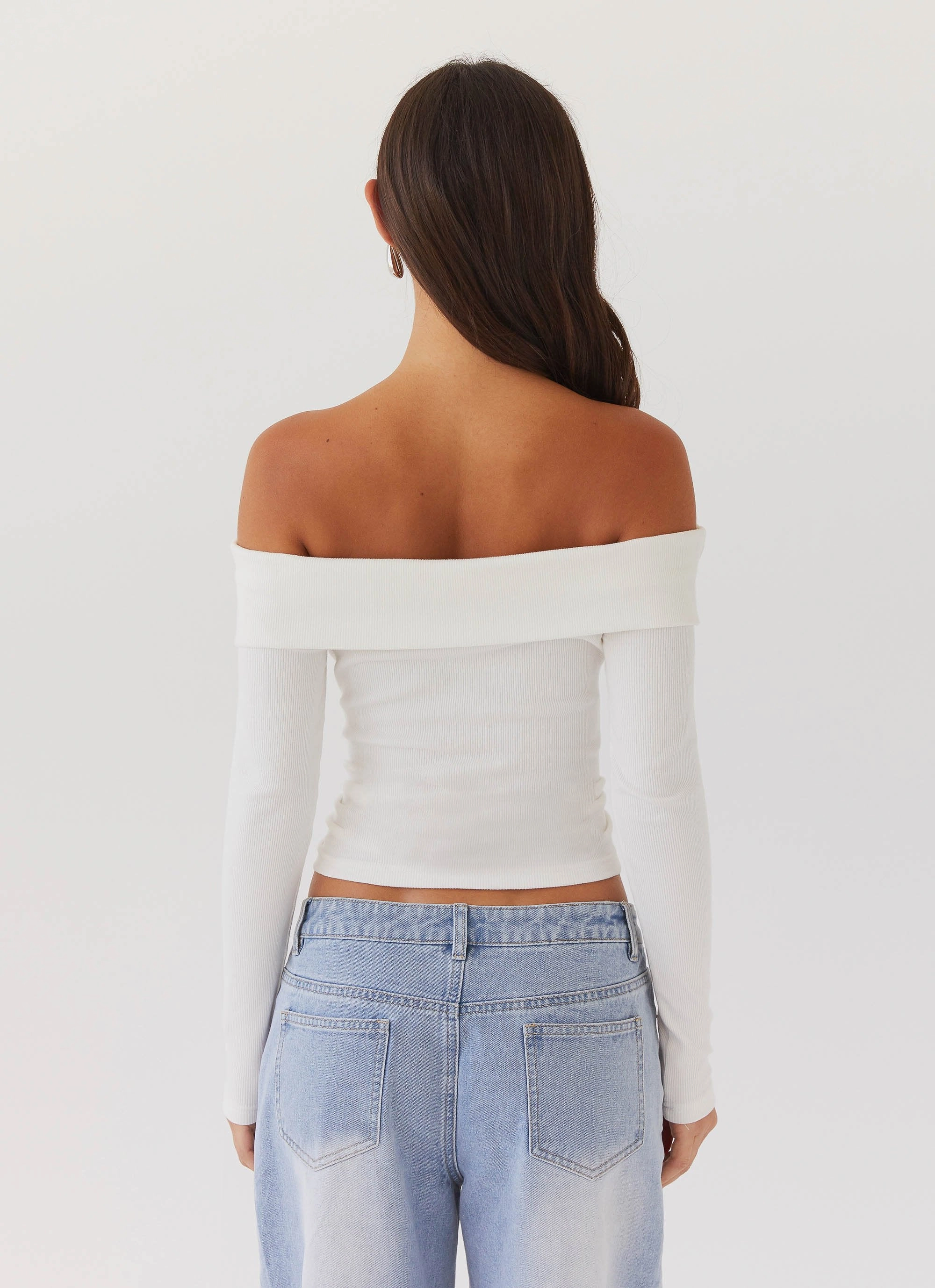 Hayley Long Sleeve Ribbed Top - White Non Restrictive Cut