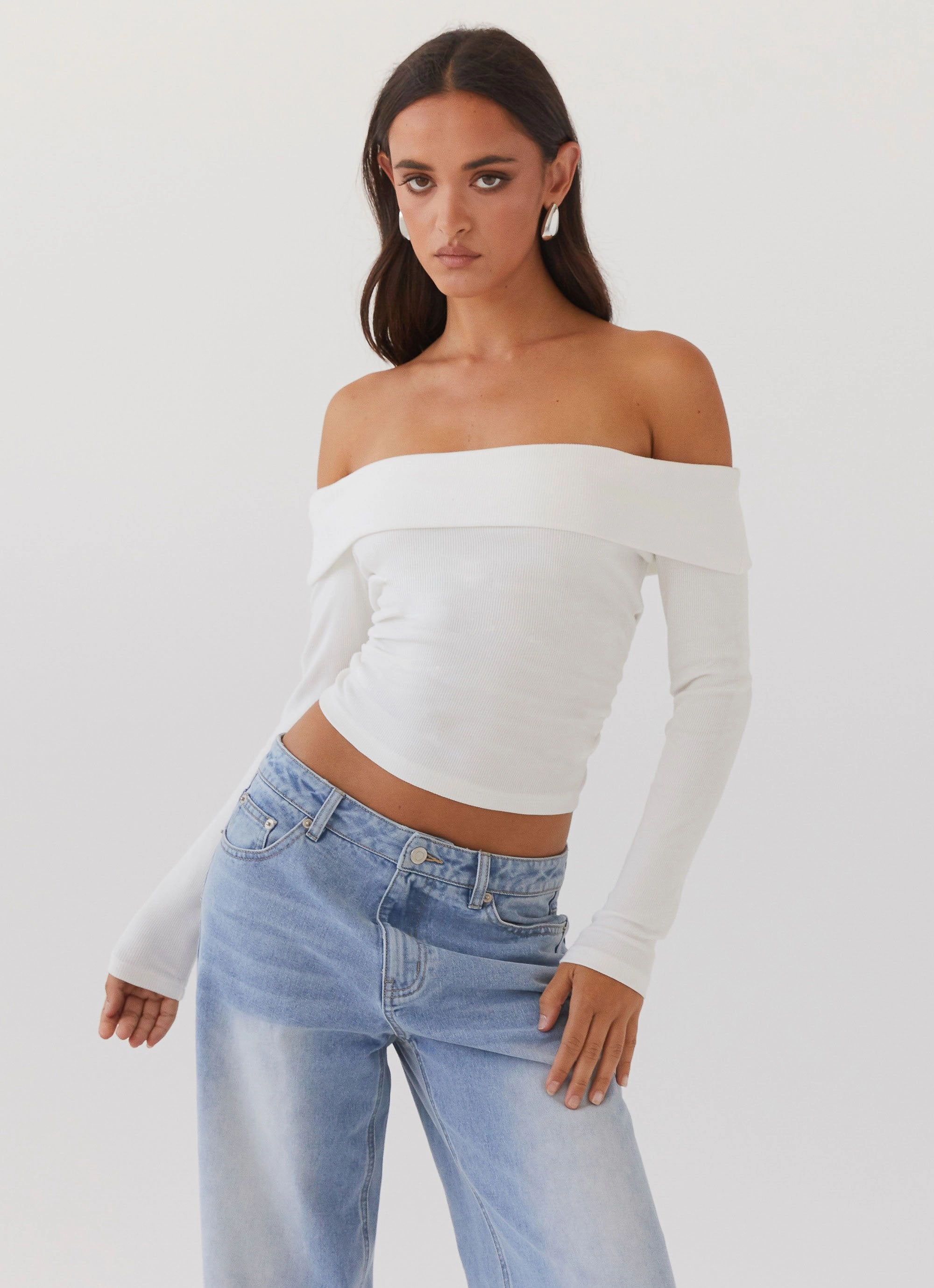 Reflective Detailing Sustainable Production Methods Hayley Long Sleeve Ribbed Top - White