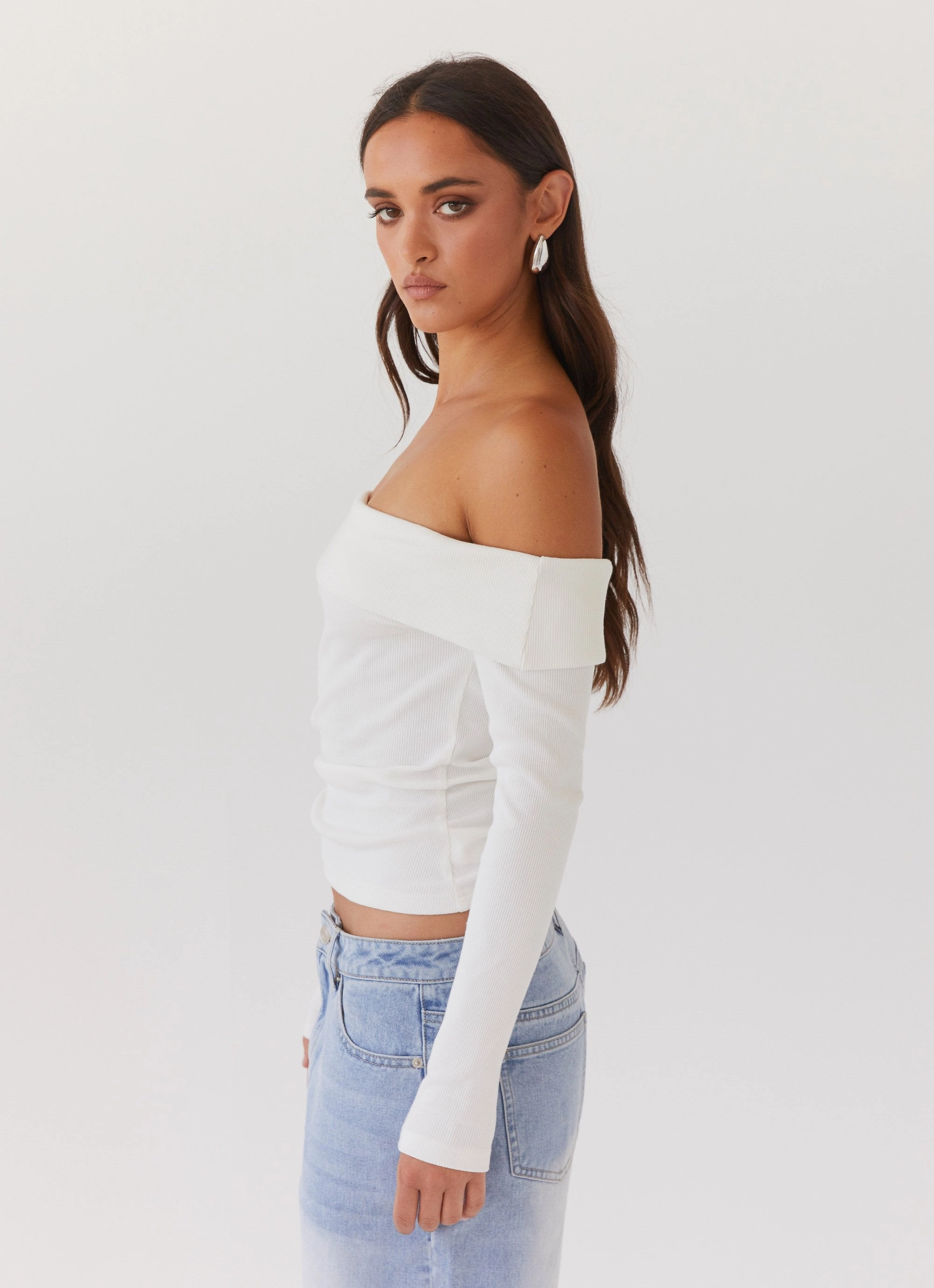 SecurePockets Hayley Long Sleeve Ribbed Top - White
