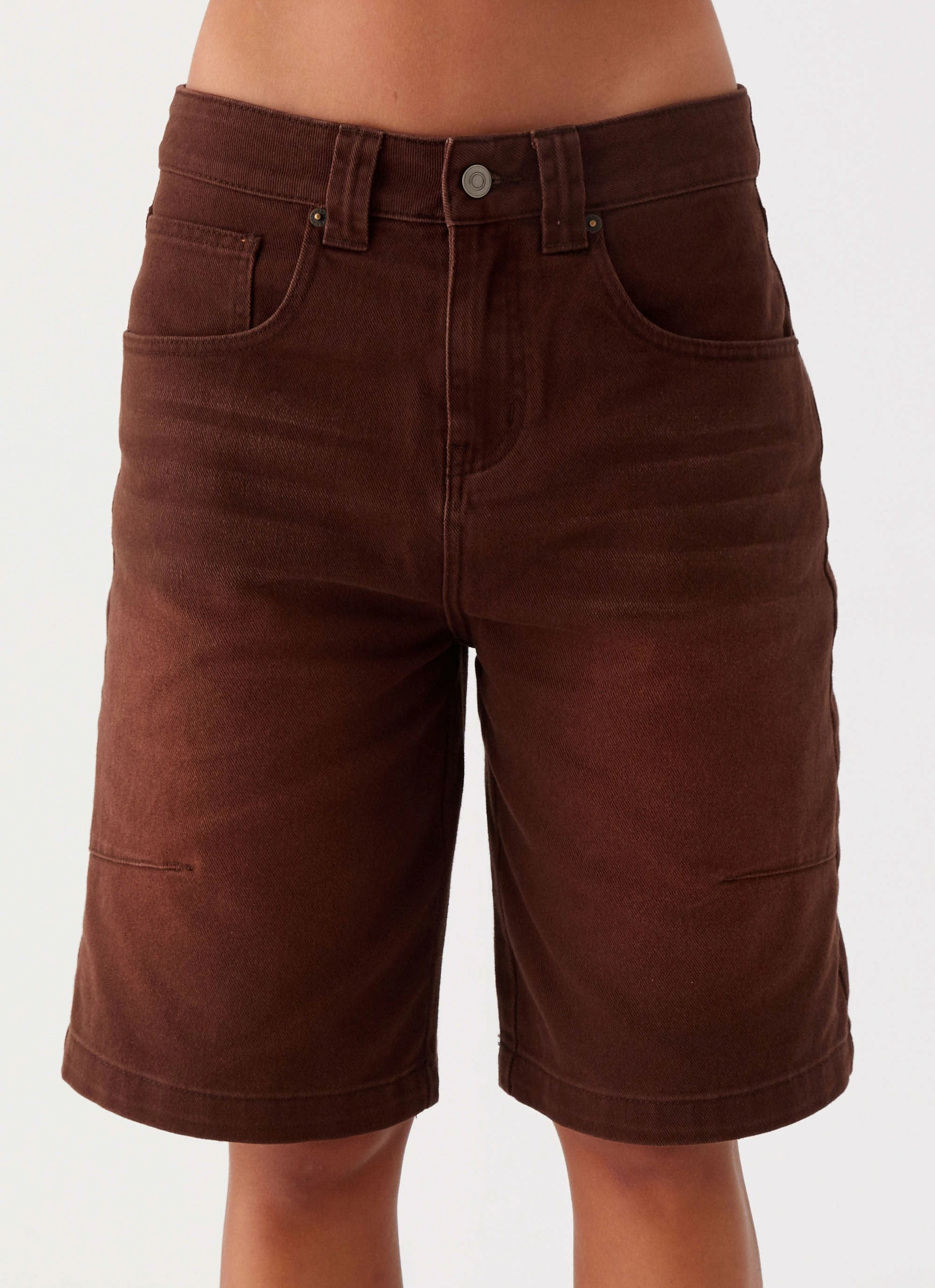 Soft Touch Waist Belt Heading South Denim Jorts - Brown