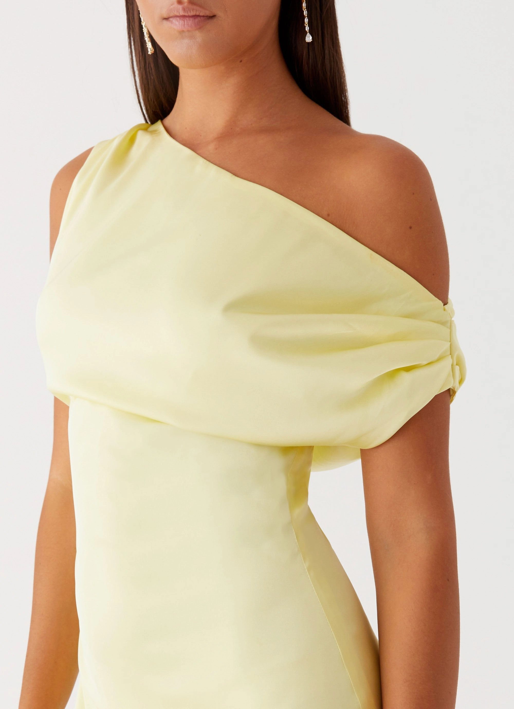 Heart Of Glass Satin Maxi Dress - Yellow Layered Movement Stylish Cut
