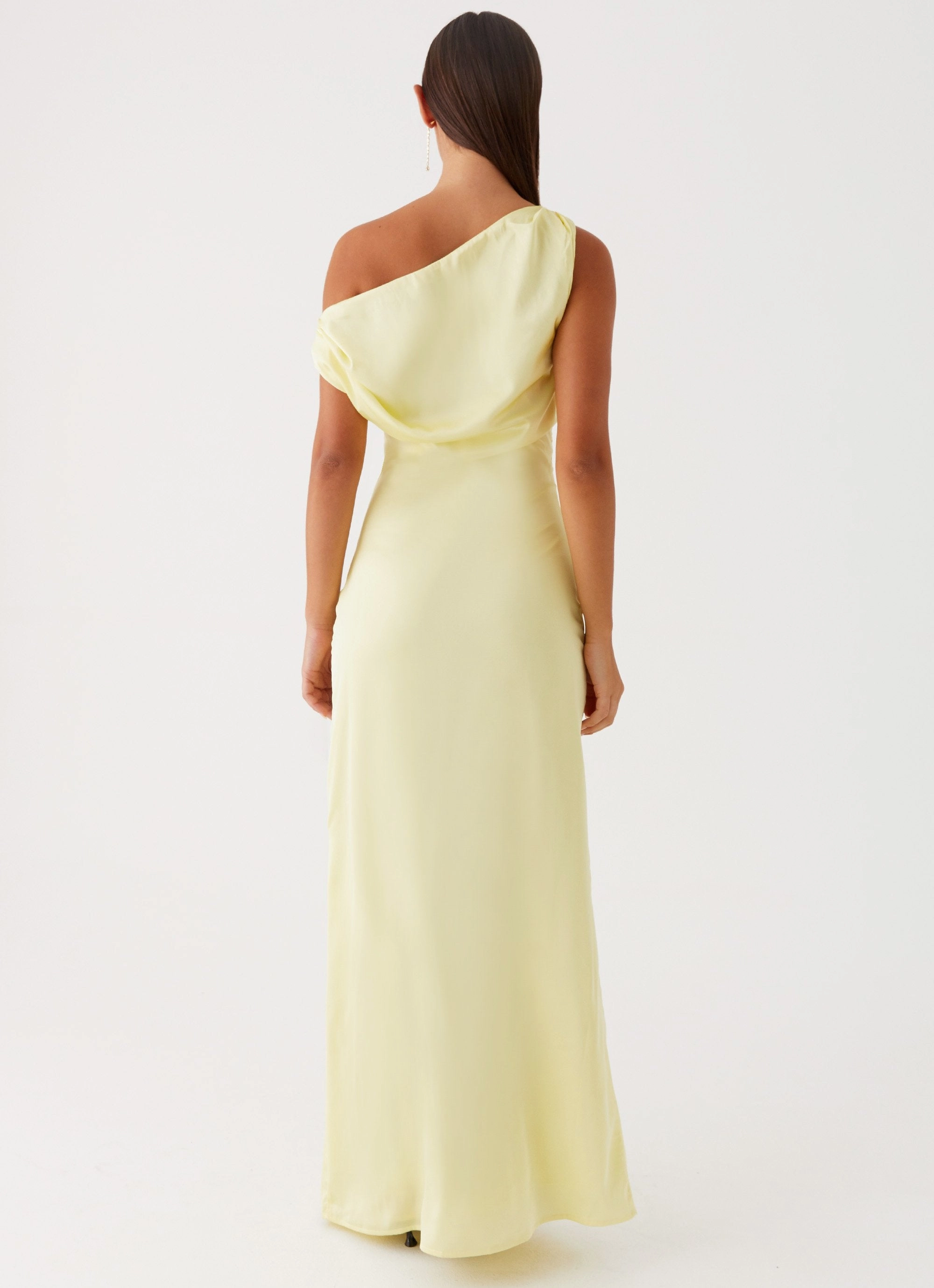 Soft Tones Sleek Flow Heart Of Glass Satin Maxi Dress - Yellow