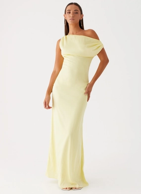 French Vibe Seasonal Mood Heart Of Glass Satin Maxi Dress - Yellow