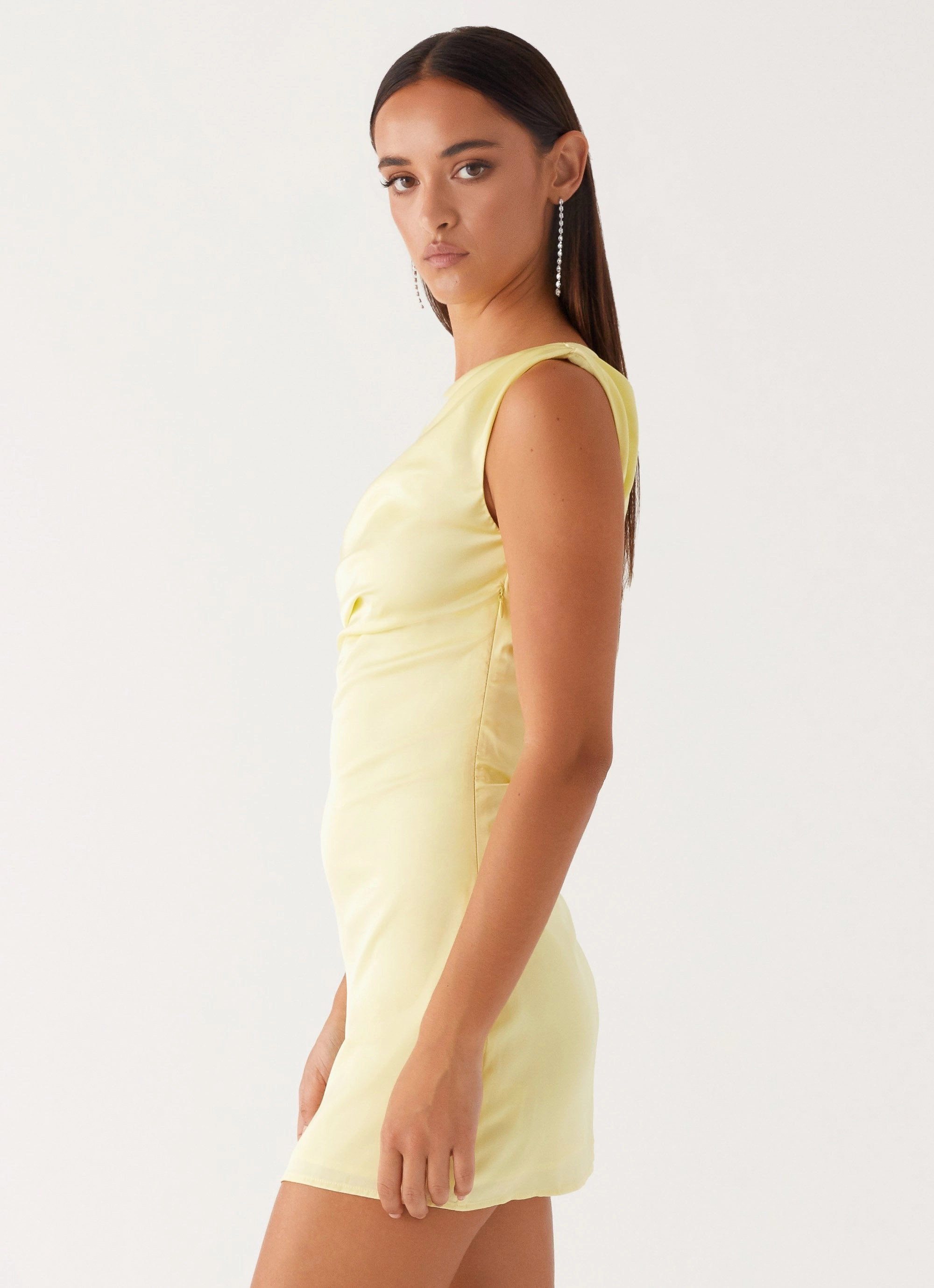 Skin Touch High low hem Heart Of Glass Satin Mini Dress - Yellow