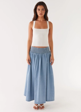 Edgy Look Heater Midi Skirt - Washed Blue