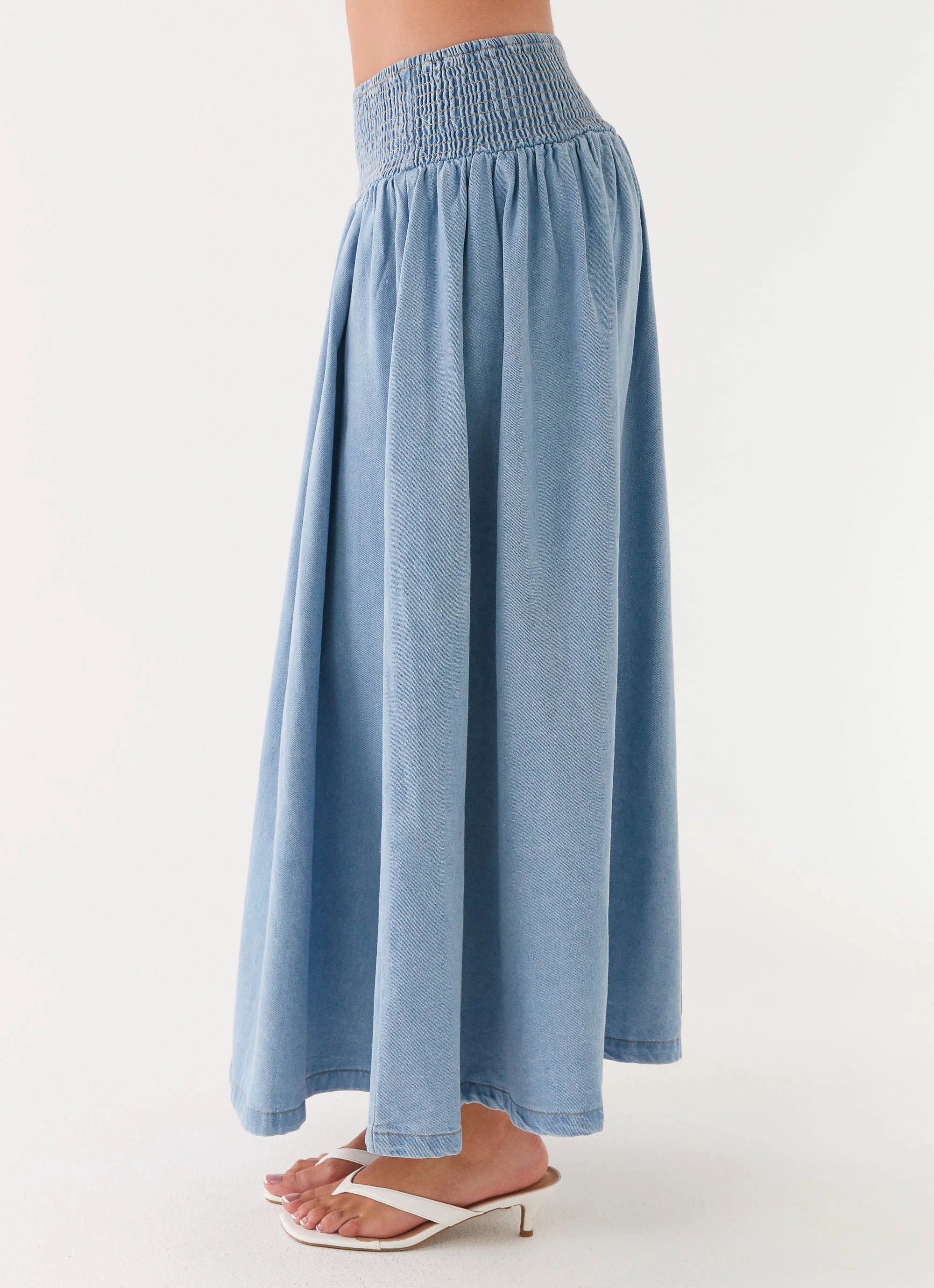 Heater Midi Skirt - Washed Blue Crochet Style