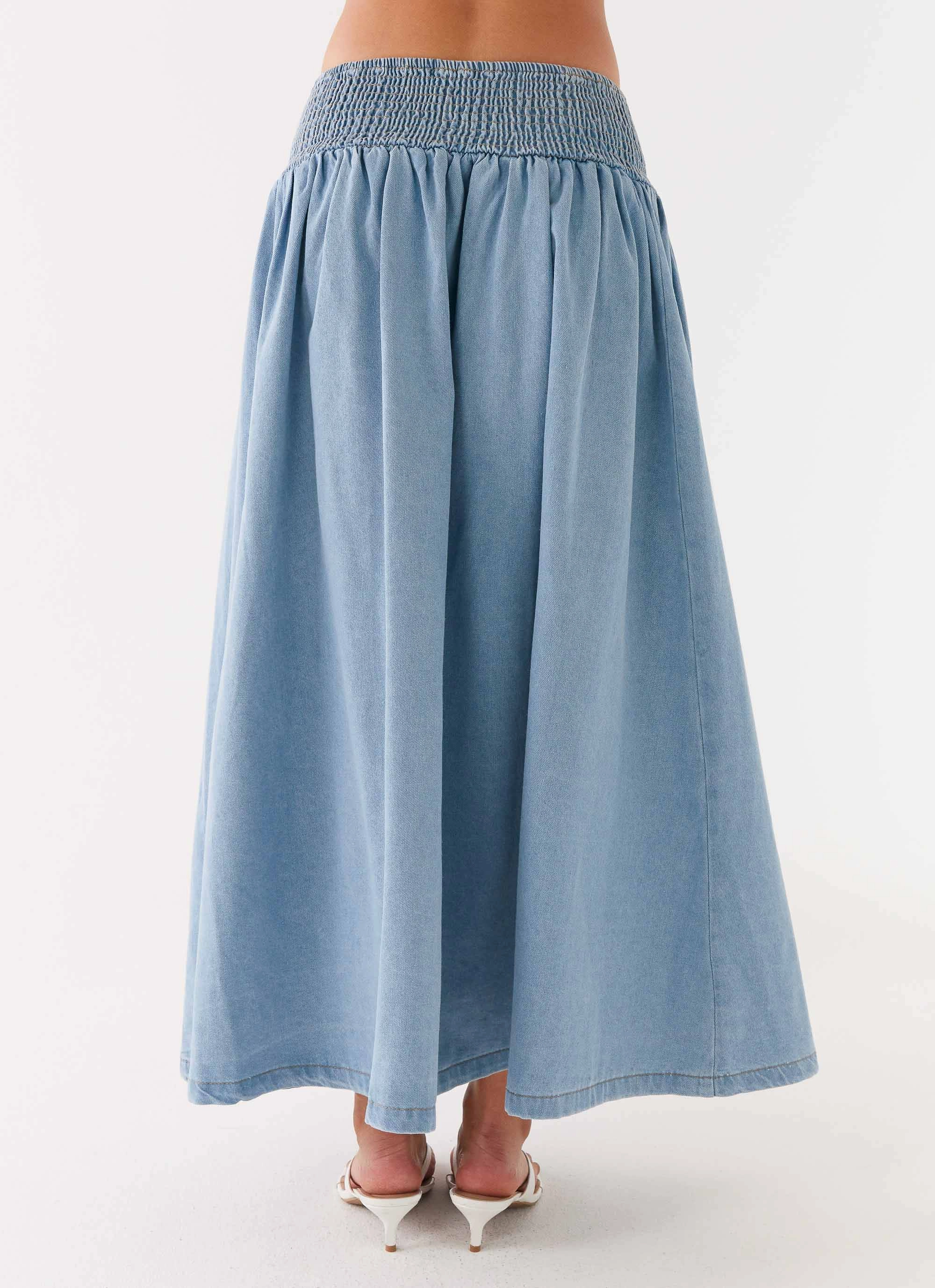 Wrap Front Chill Feel Heater Midi Skirt - Washed Blue