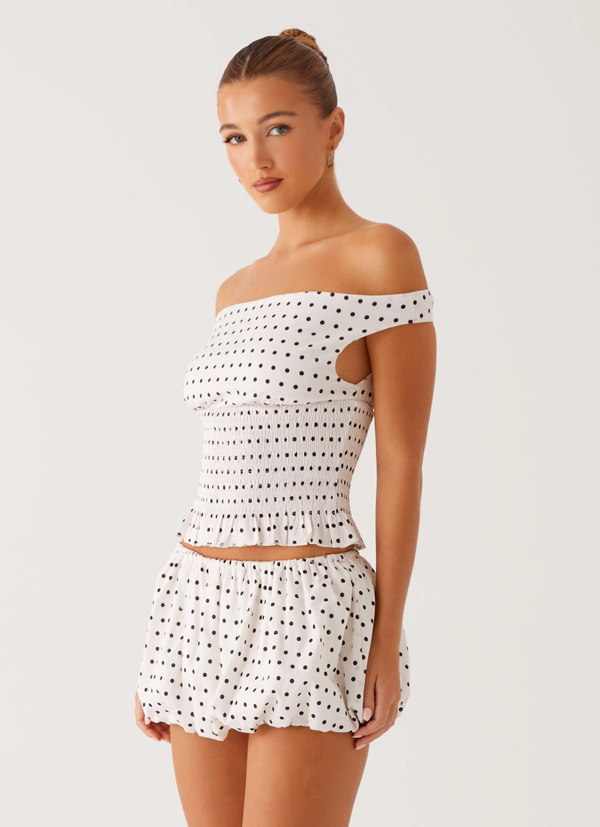 Heather Mini Skort - White Black Polka Dot Flexible Knit