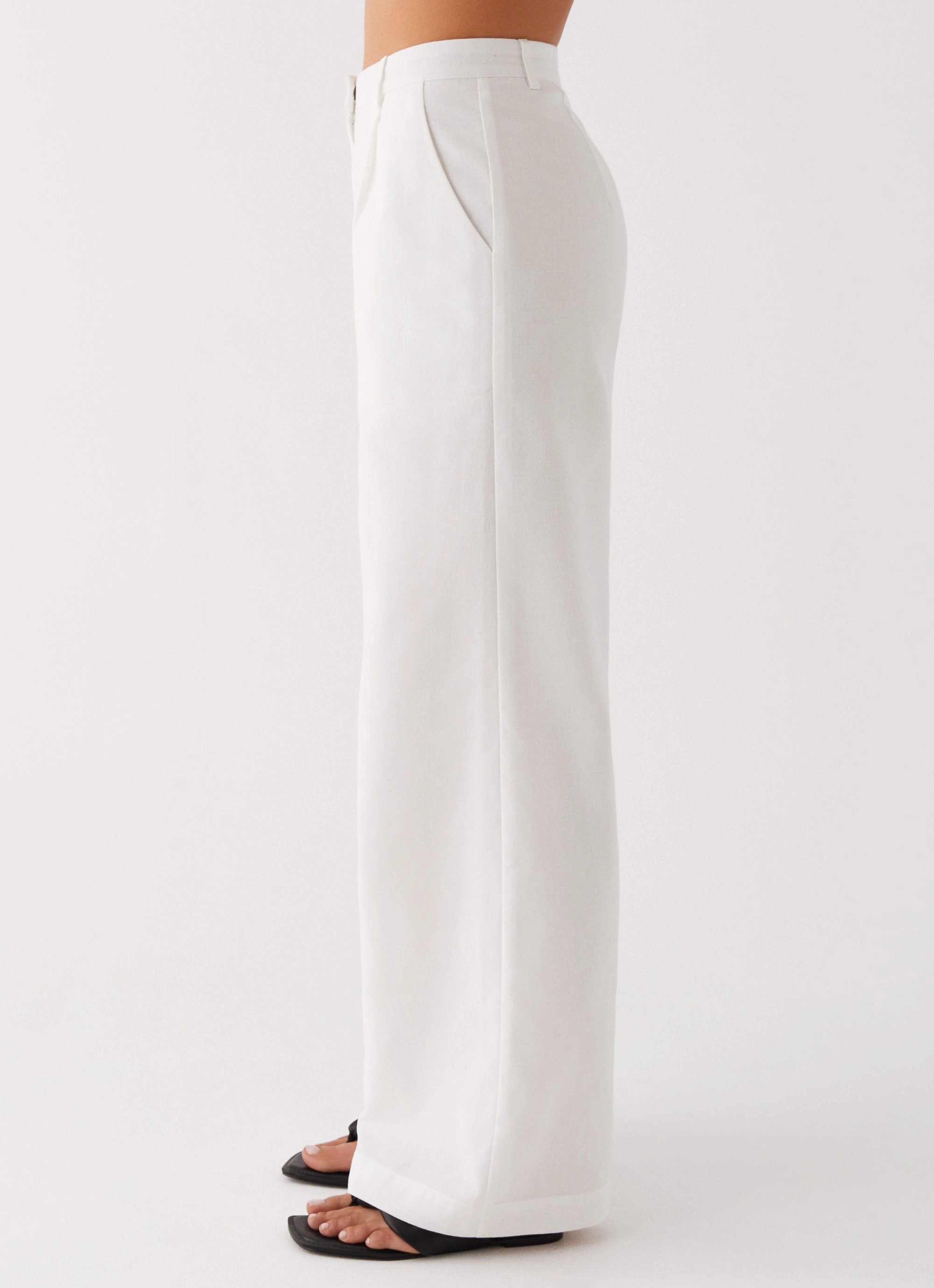 Heatwave Linen Wide Leg Pants - White Wrinkle Resistant Finish