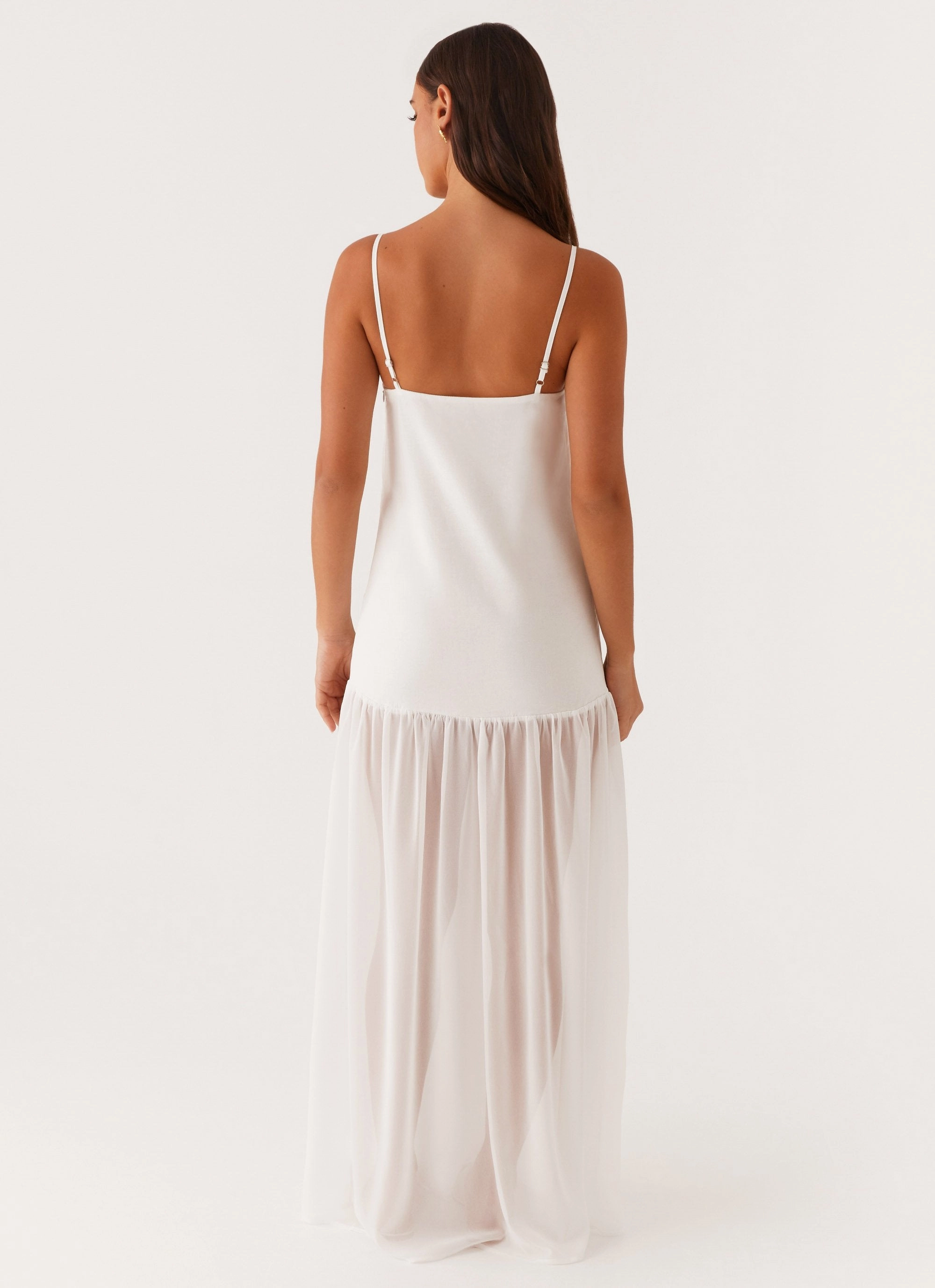 Heavenly Linen Maxi Dress - White Applique-Detail Classic Cut