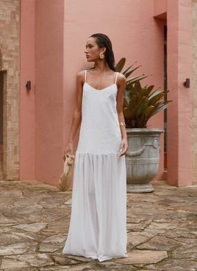 Fluid Shape Heavenly Linen Maxi Dress - White