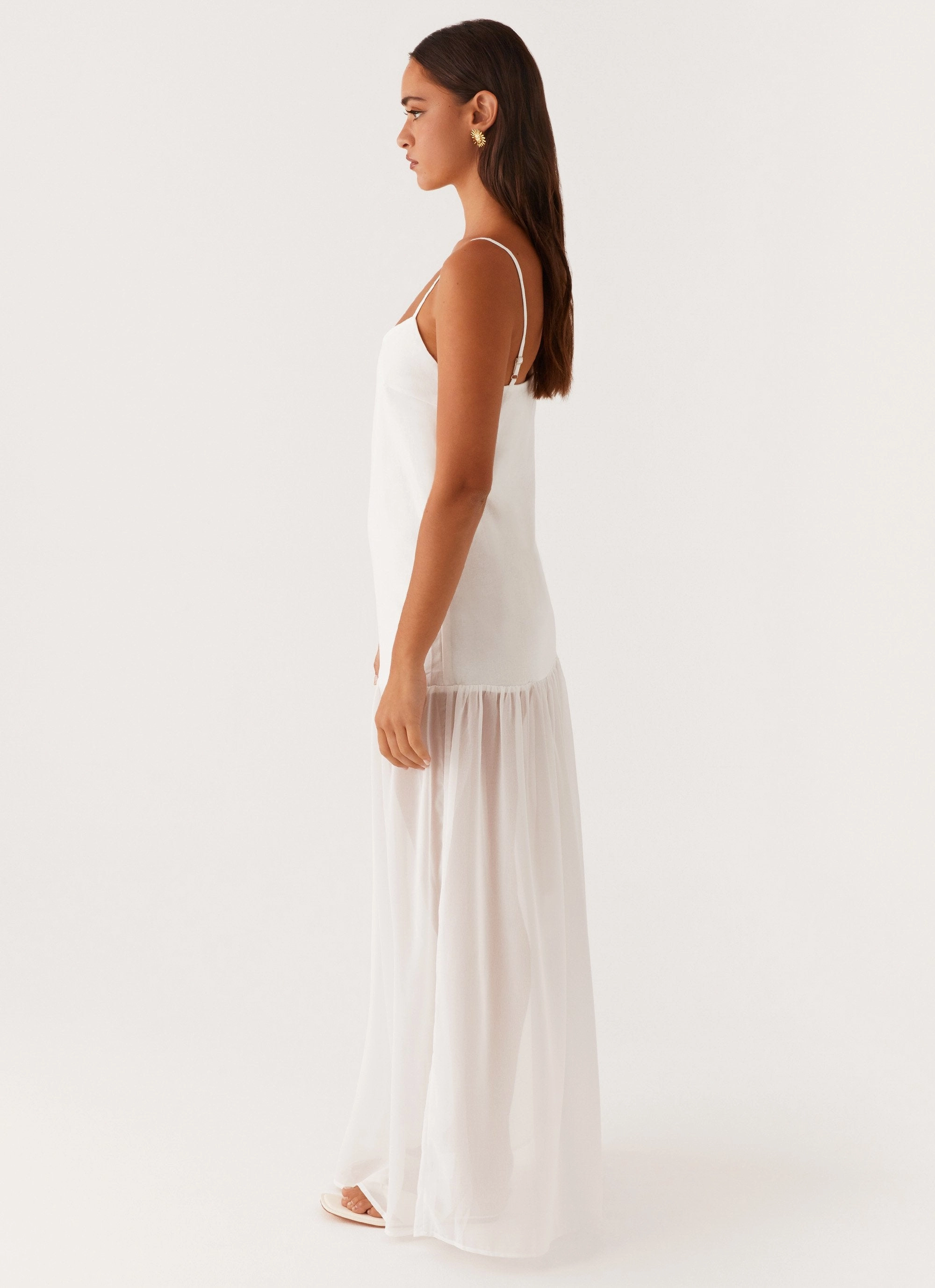 Silk Shine TearResistantFabric Heavenly Linen Maxi Dress - White