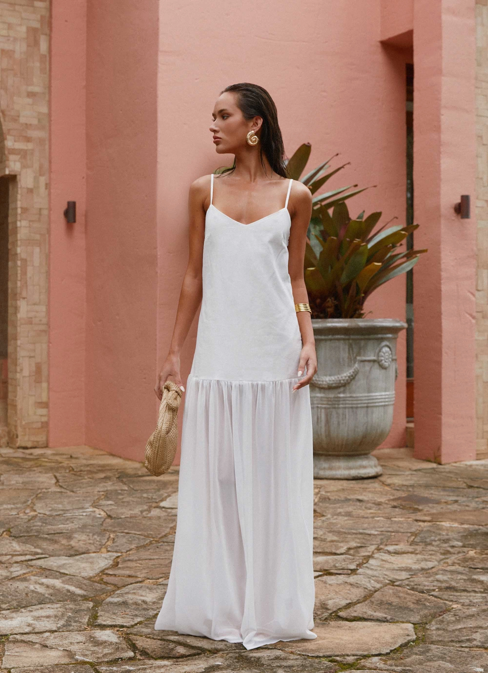 Fluid Shape Heavenly Linen Maxi Dress - White