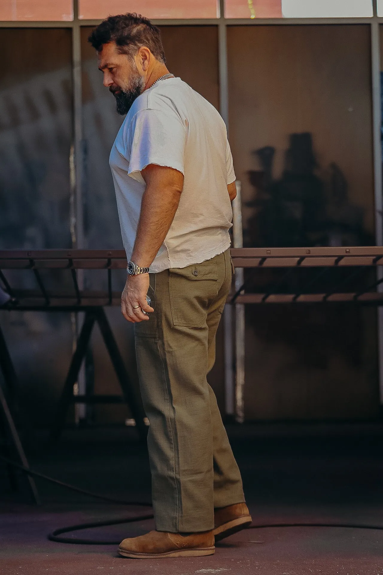 HEAVY BACK SATIN BAKER PANTS-OLIVE (SJ52BP)