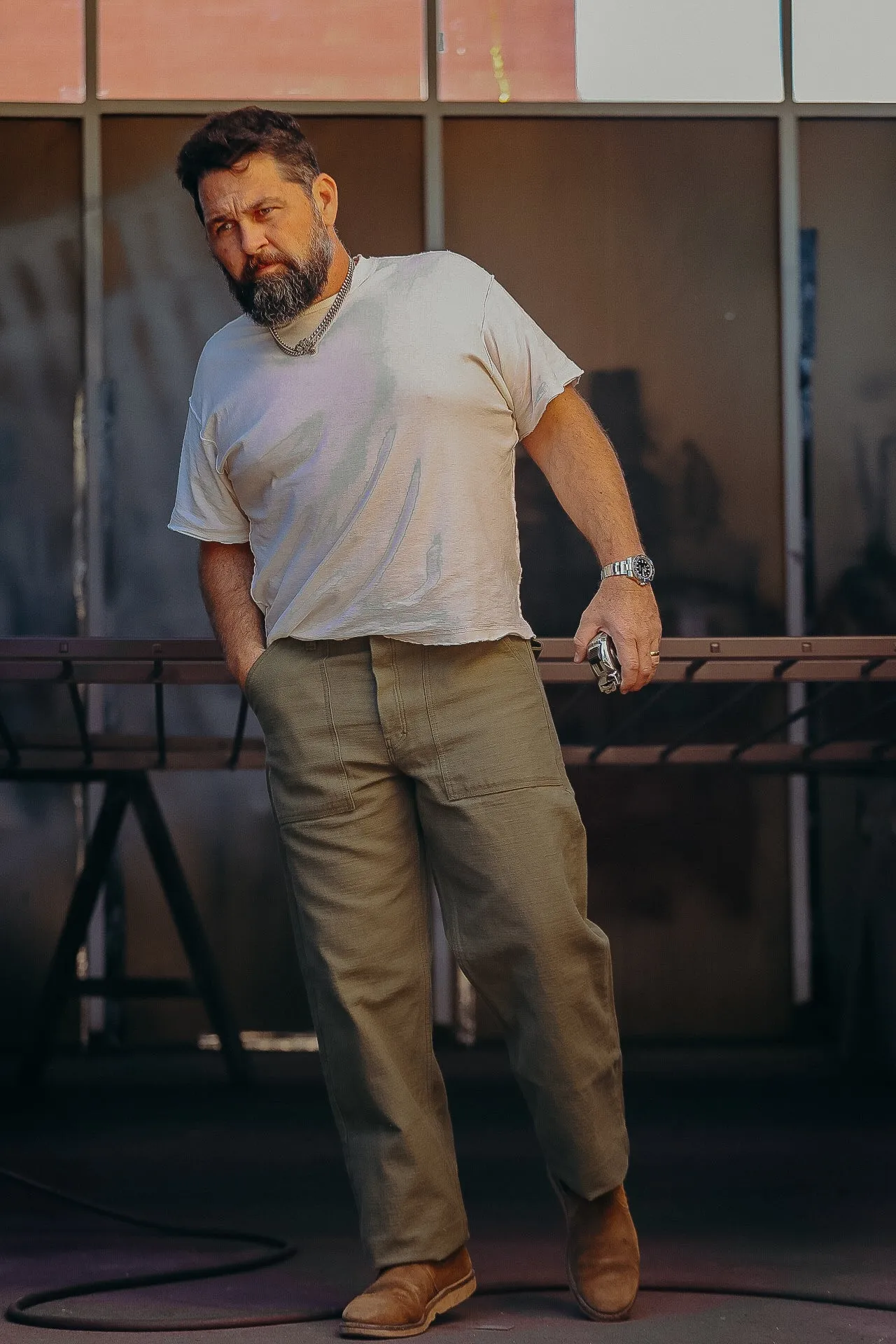 HEAVY BACK SATIN BAKER PANTS-OLIVE (SJ52BP)