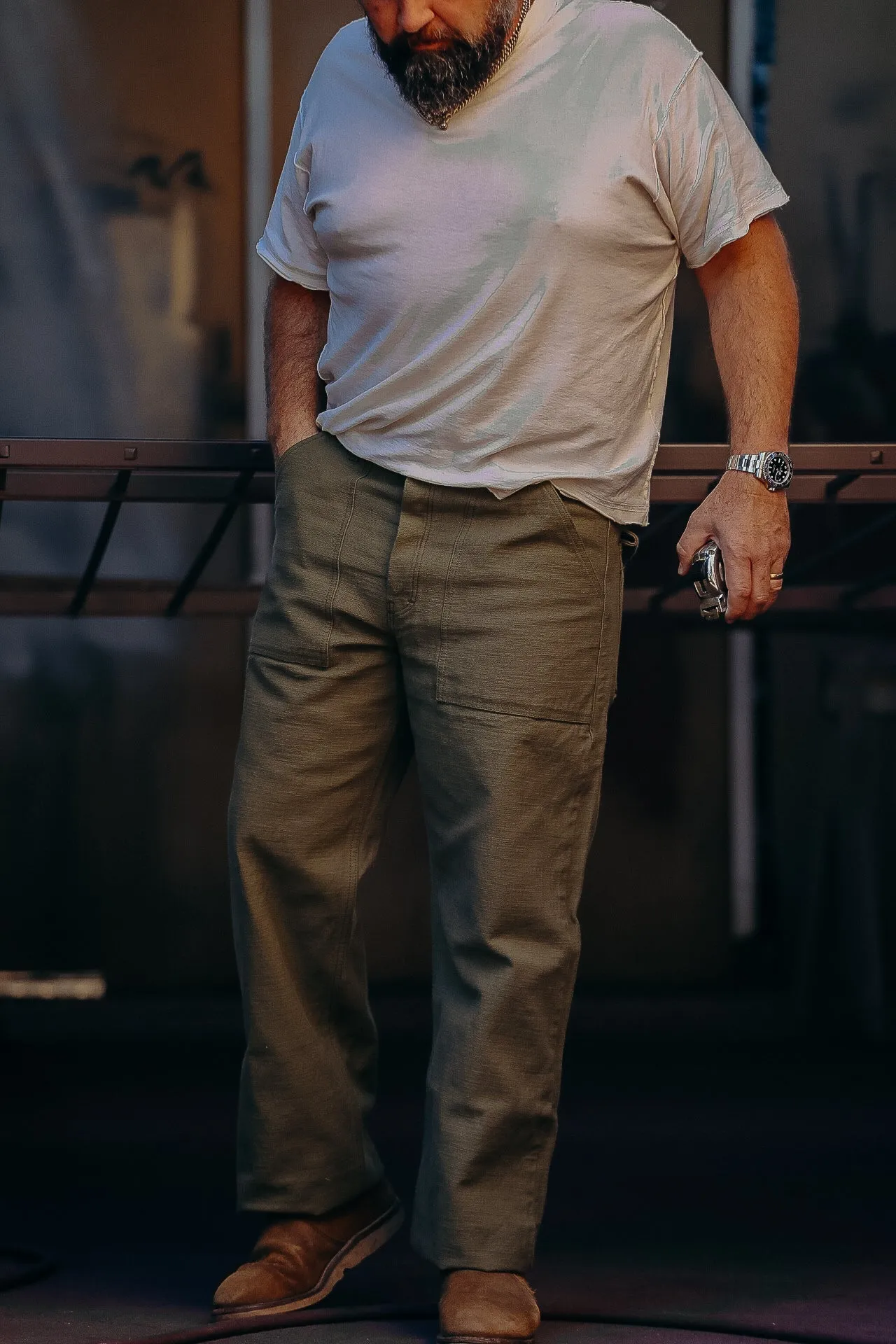 HEAVY BACK SATIN BAKER PANTS-OLIVE (SJ52BP)