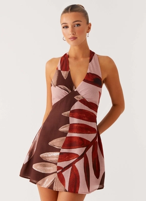 Effortless Style Casual Pick Heavy Hearted Linen Mini Dress - Cinnamon Palm