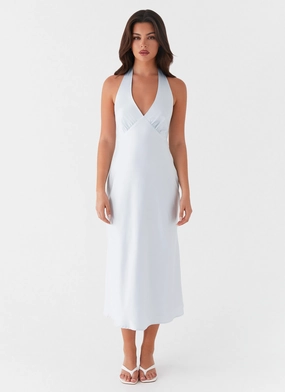 Texture Play High Waist Heavy Hearted Midi Dress - Blue