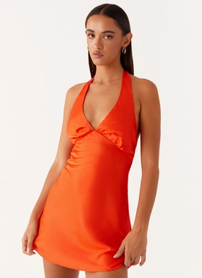 Machine-washable Easy Movement Heavy Hearted Mini Dress - Orange