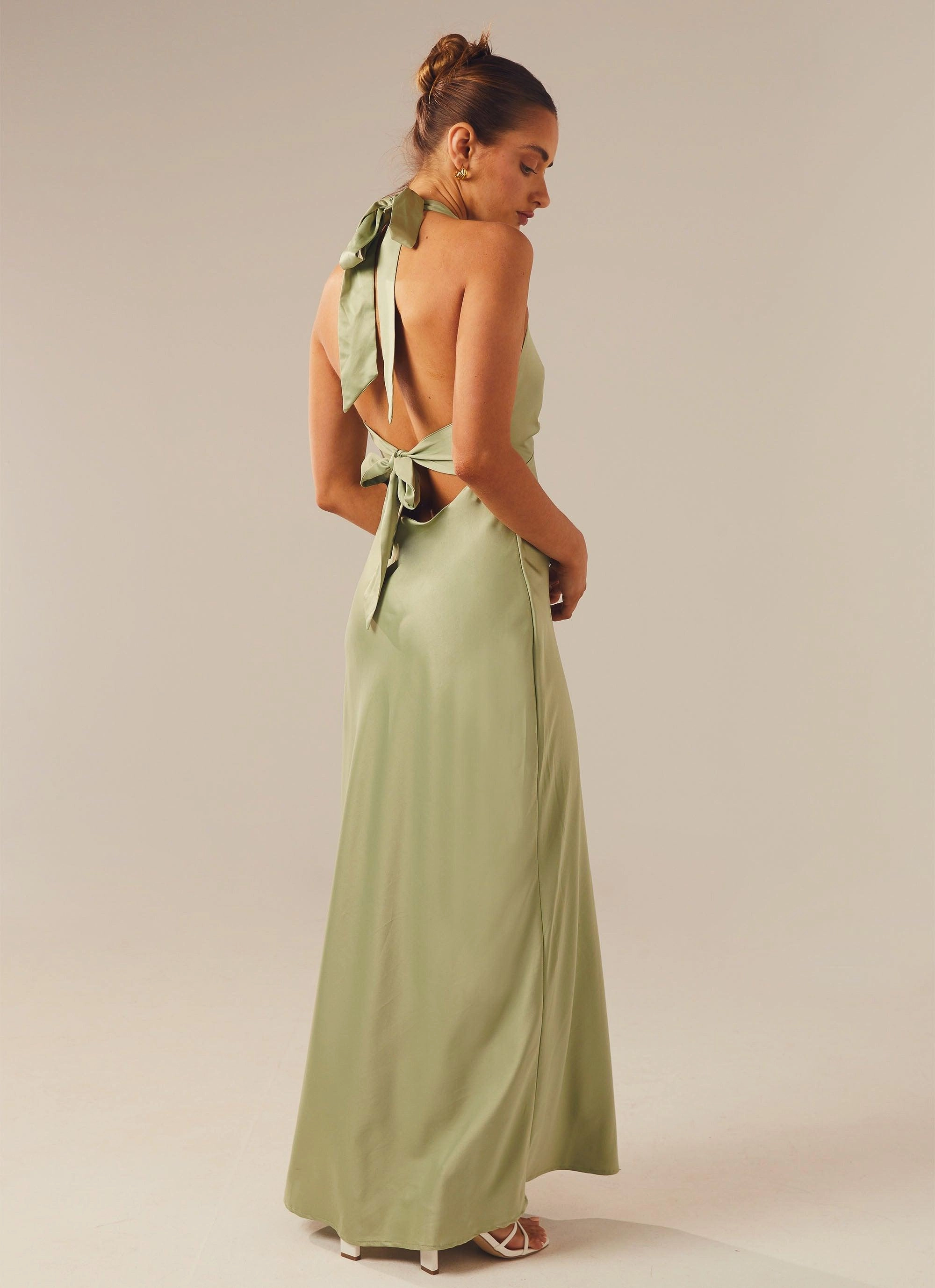 Heavy Hearted Satin Maxi Dress - Sage Bright Accent Casual day-to-night piece