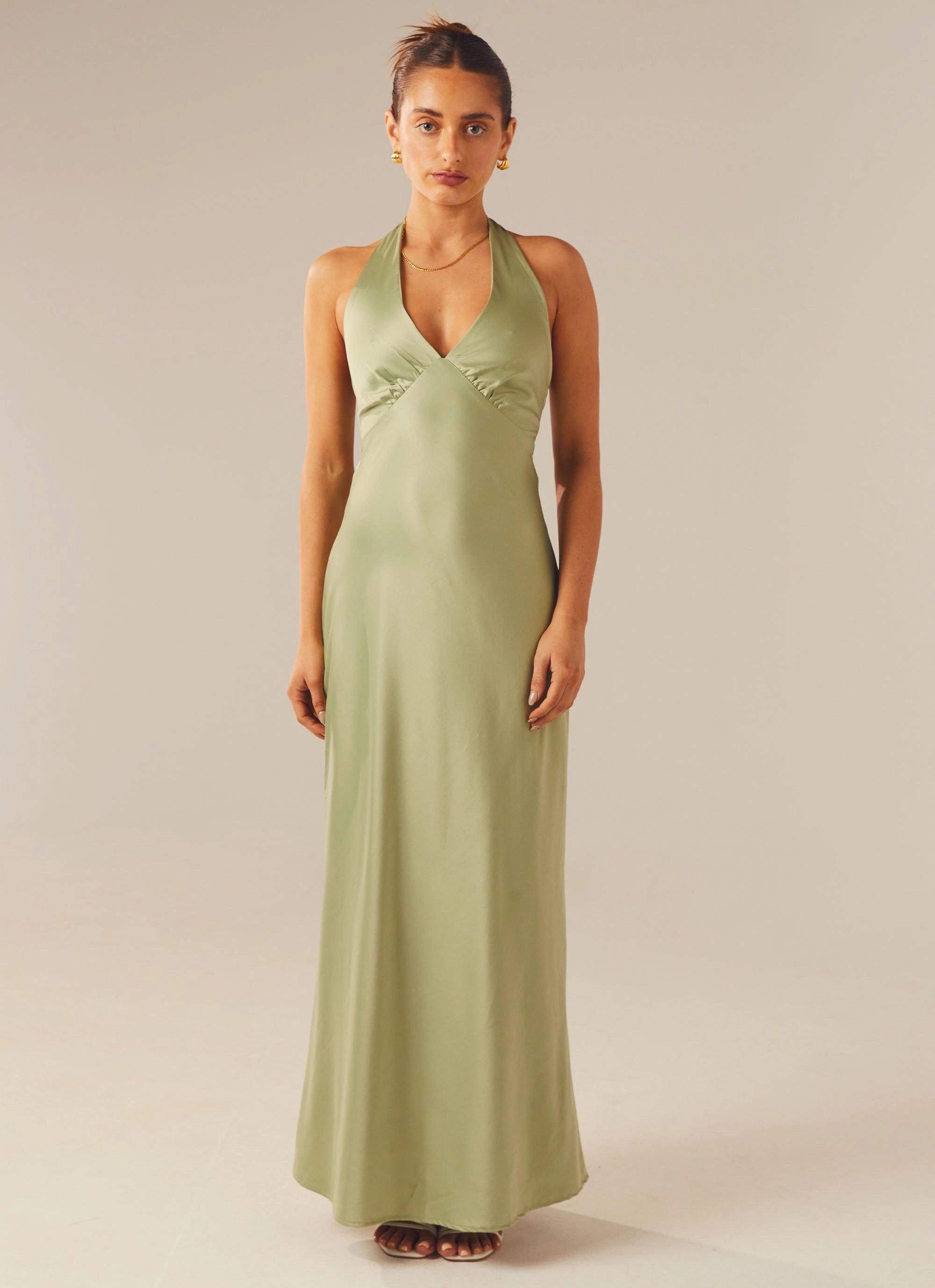 Timeless Energy Subtle Touch Heavy Hearted Satin Maxi Dress - Sage