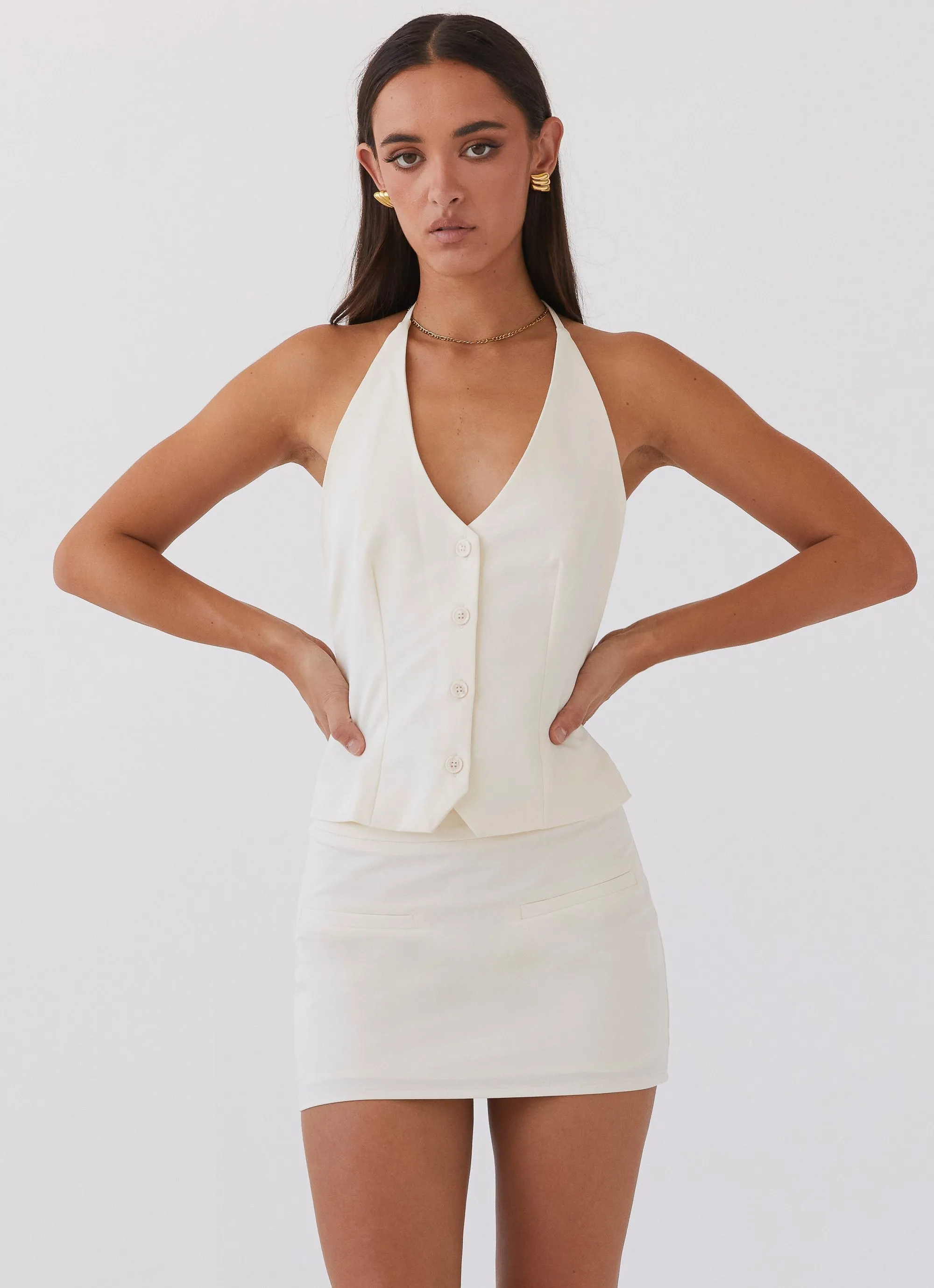 Sarah Mini Skirt - Ivory Comfortable Collar