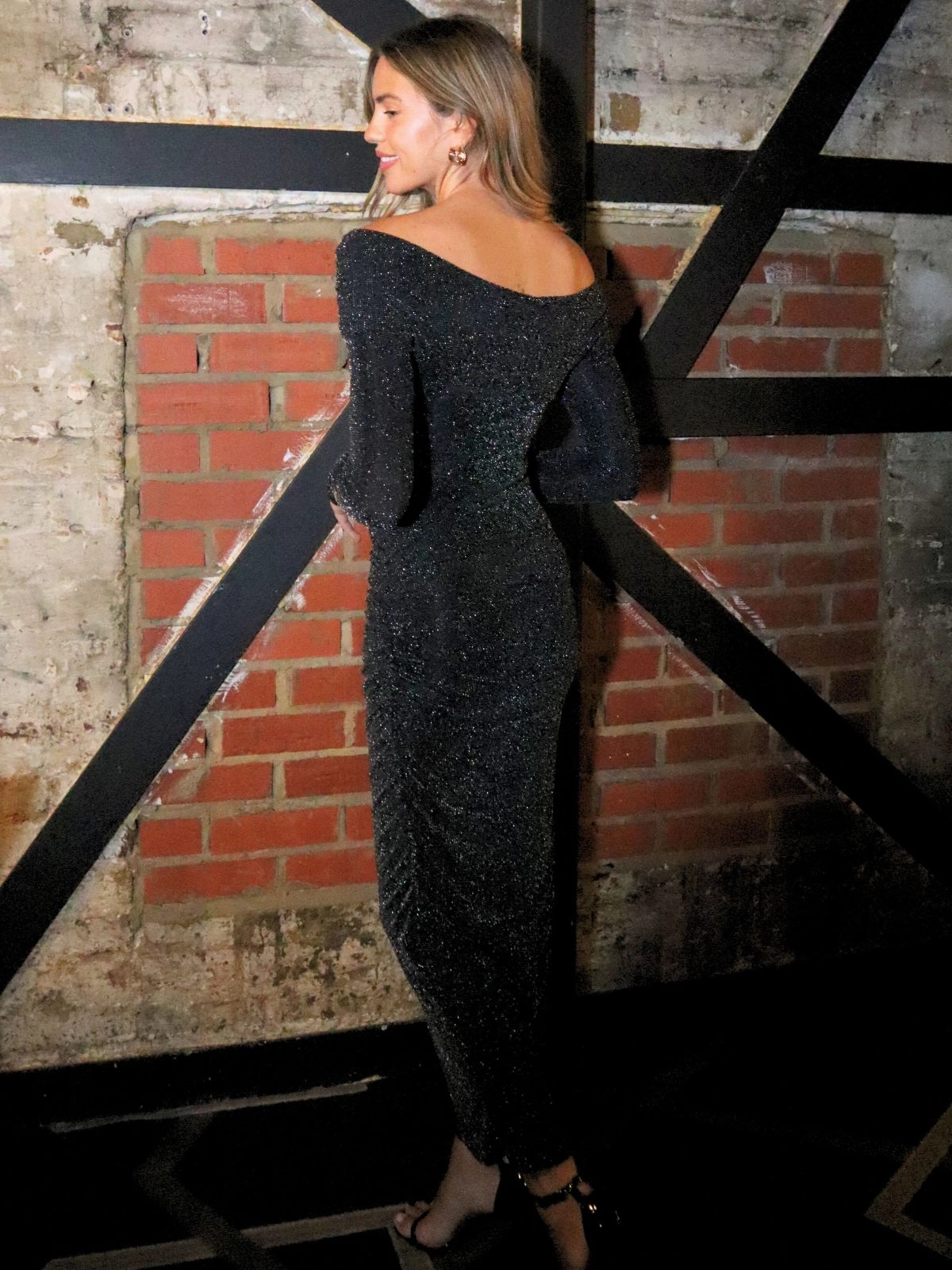 Body Fit Heidi Sparkle Bardot Dress in Black