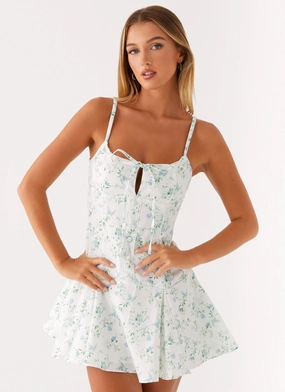 Shimmer-Finish Easy Match Helena Mini Dress - Vintage Ditsy Floral