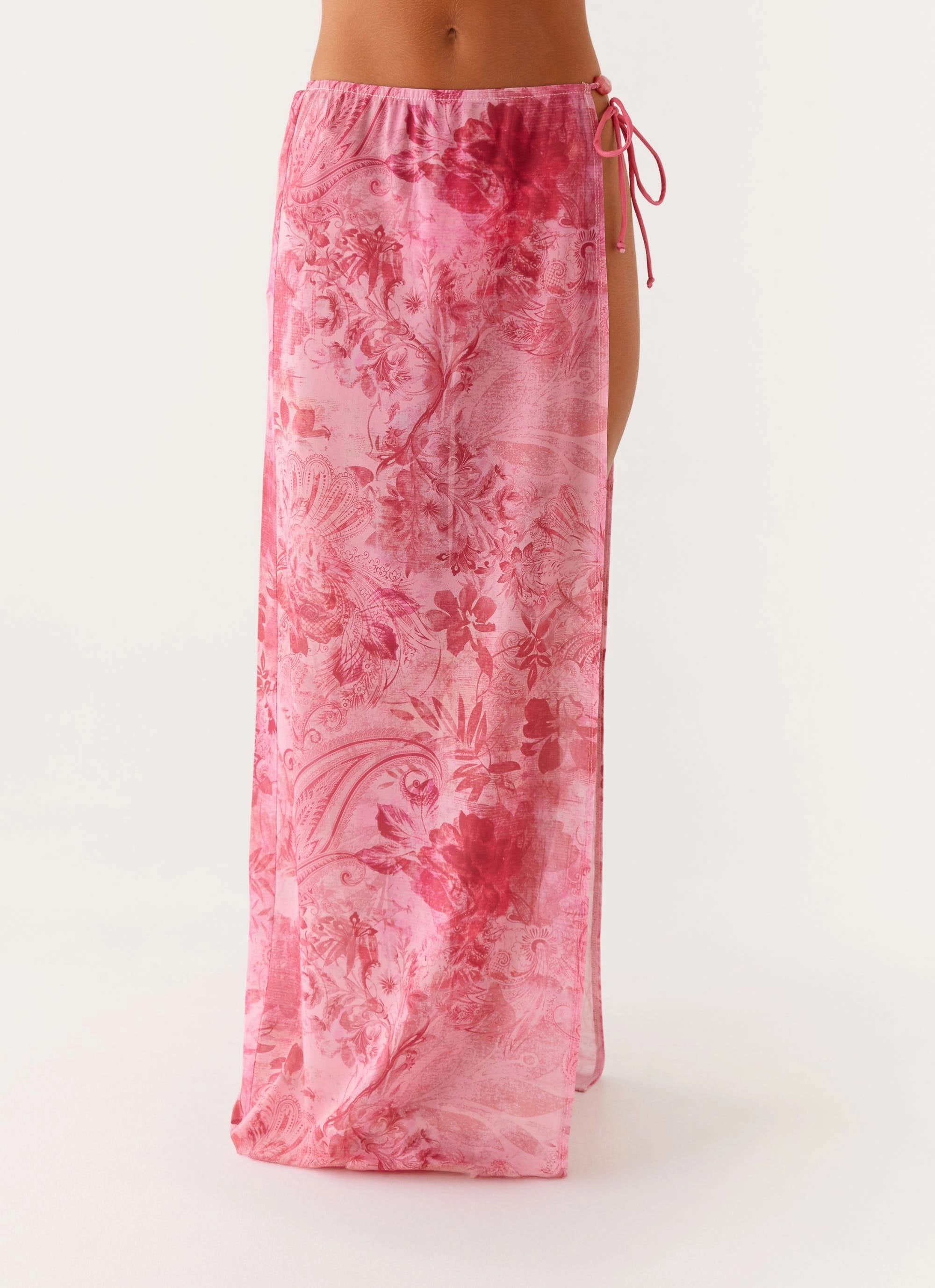 Seasonal Layering Recycled Polyester Here For It Beaded Maxi Skirt - Pink Print