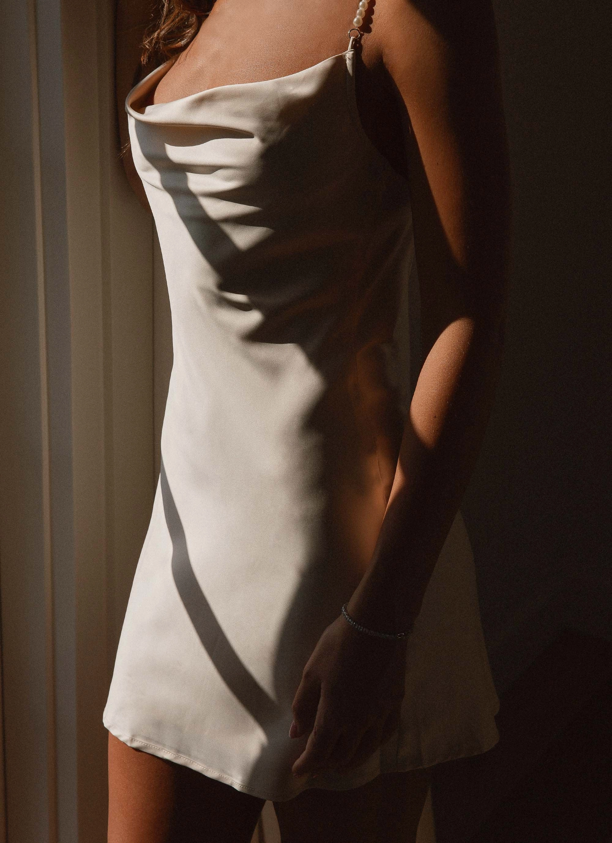 Bright Petal Here We Go Satin Mini Dress - Pearl