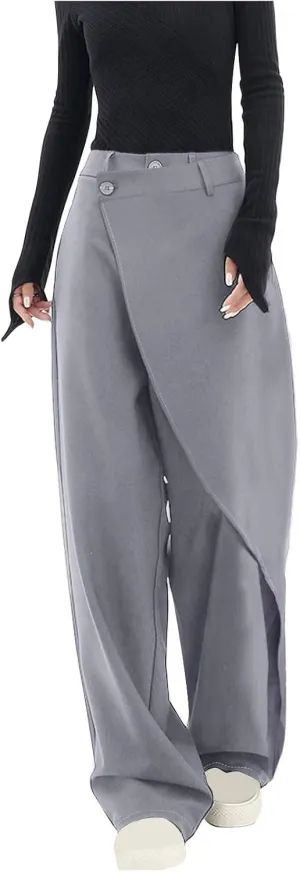 HGps8w Asymmetrical Dress Pants for Women High Waisted Chic Irregular Tailored Design Business Casual Long Work Trousers