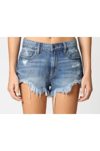 Hidden Light Wash Super Frayed High Rise Shorts