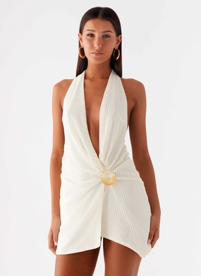 Flattering and Chic Eleanora Plunge Mini Dress - Ivory