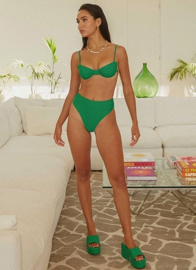 Eternal Summers High Waisted Bikini Bottom - Jade Green Versatile Daily Layer AntiStatic Inner Layer
