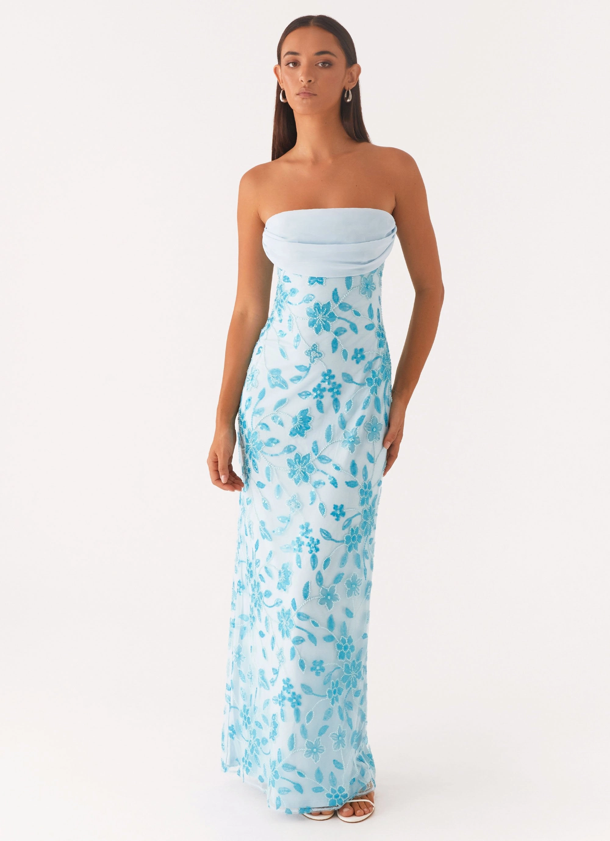 Prism Beaded Maxi Dress - Blue Scoop-Neck