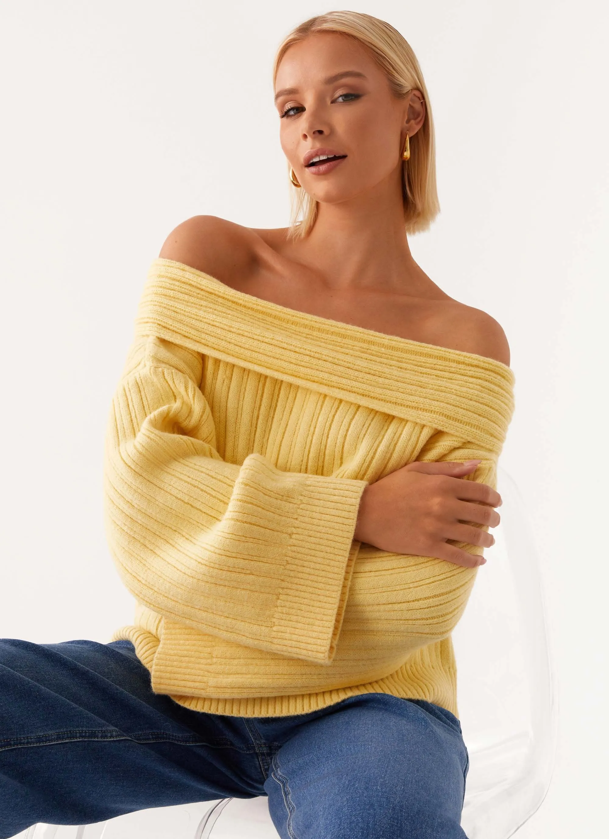 Federica Off Shoulder Knit - Lemon Wicking Inner Lining