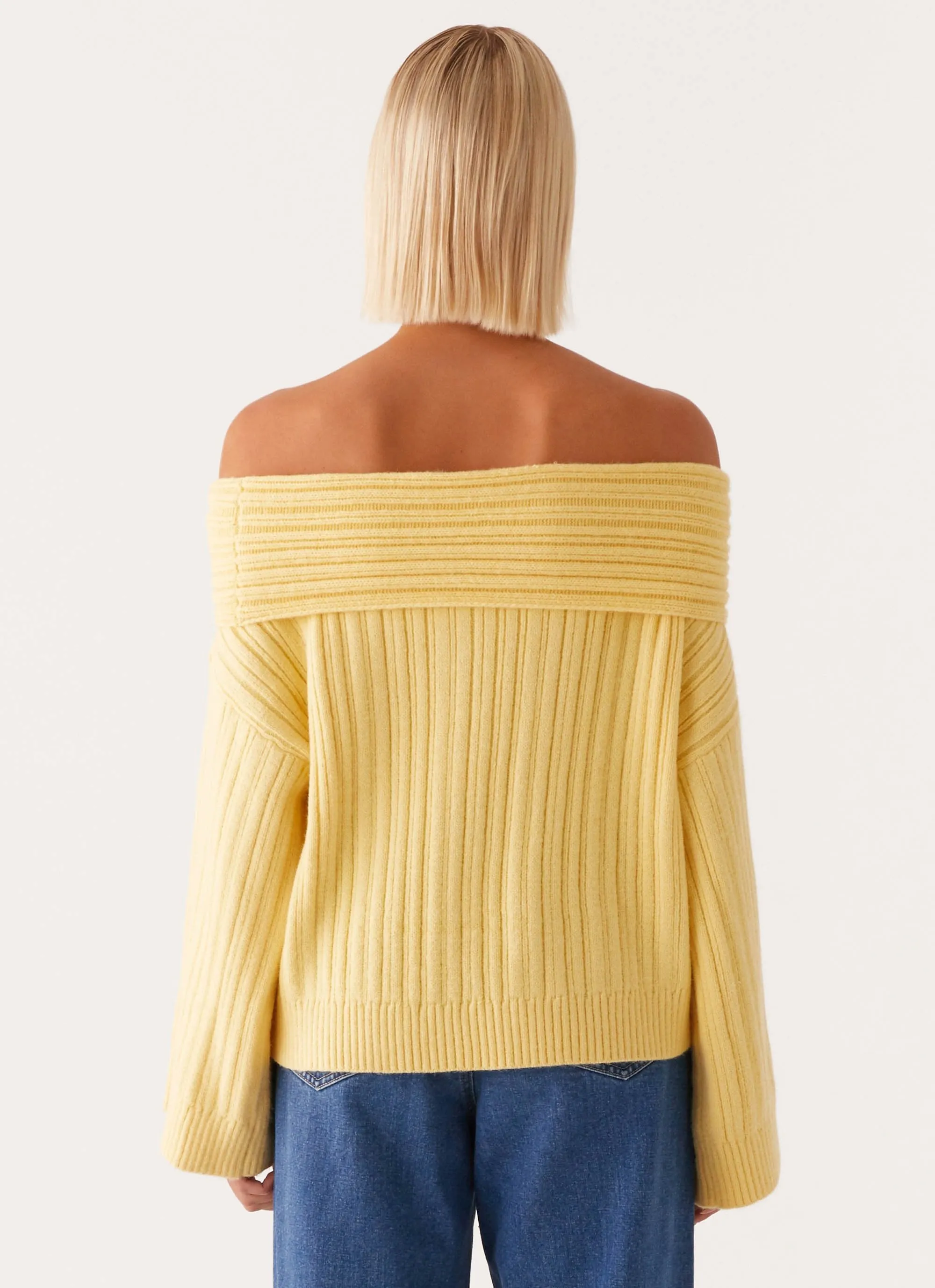 SlipResistant Hidden Zipper Closure Federica Off Shoulder Knit - Lemon