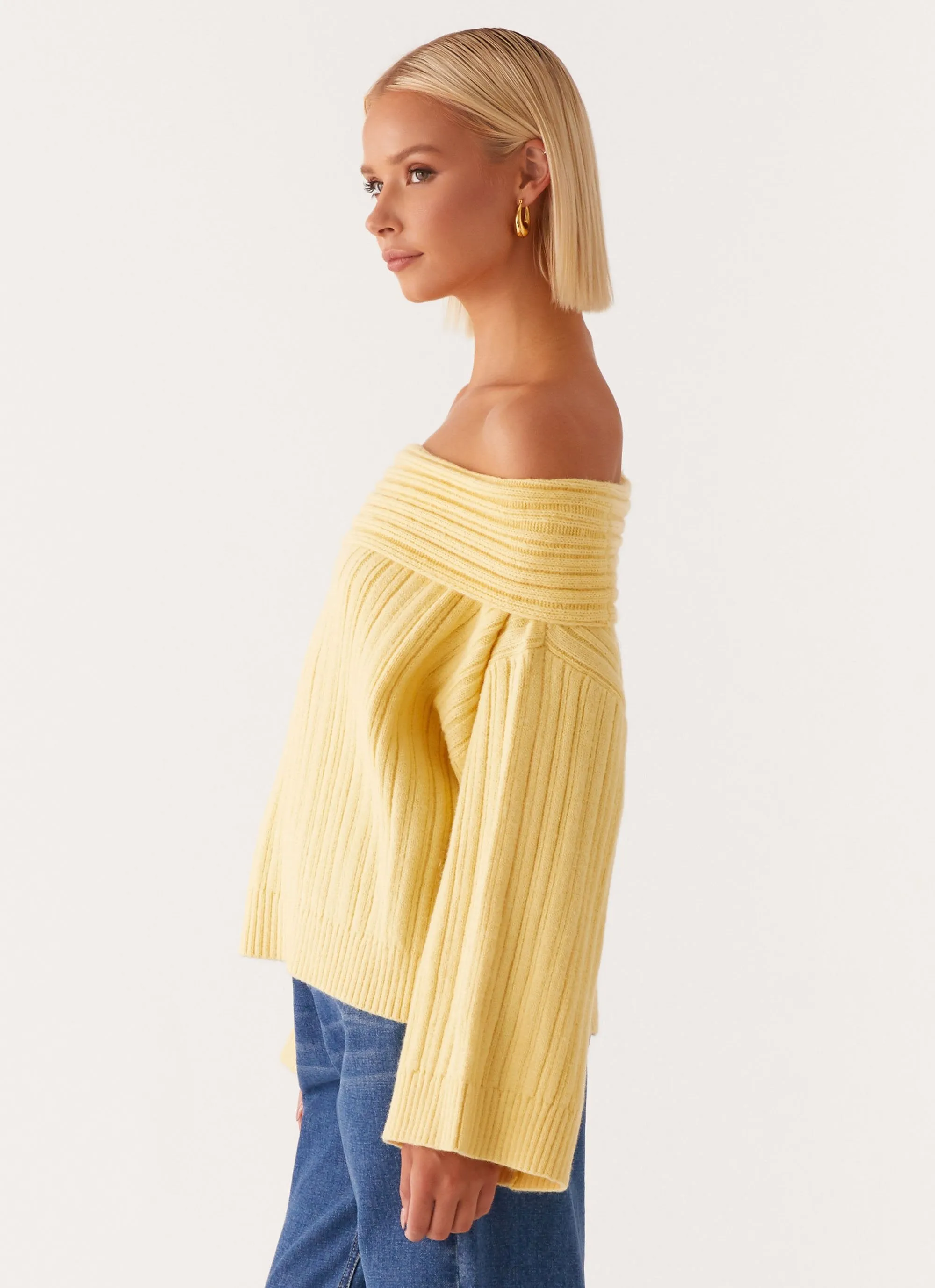 Federica Off Shoulder Knit - Lemon RelaxedNeckline