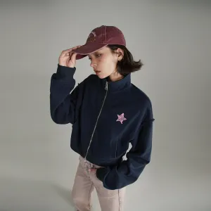 High Neck Star Crop Zip-Up