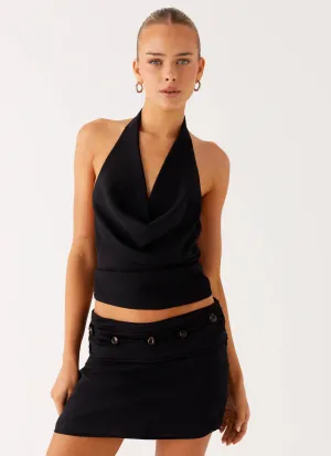 Amalia Cowl Top - Black Reflective Trim Details