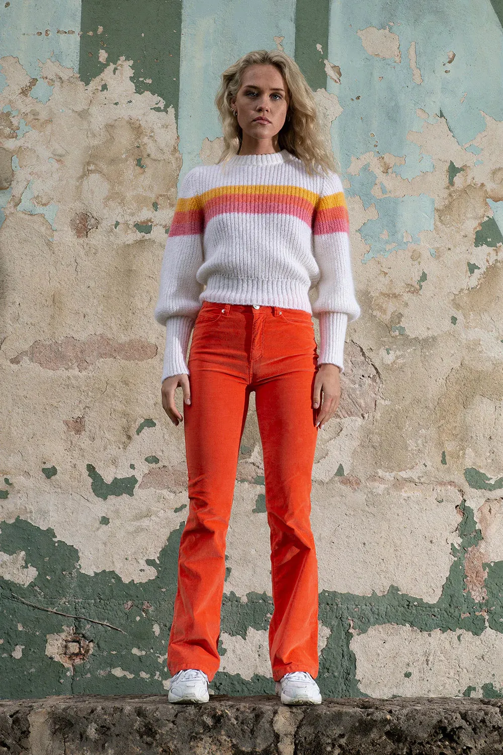 High Rise Flared Cord - Mandarin Red