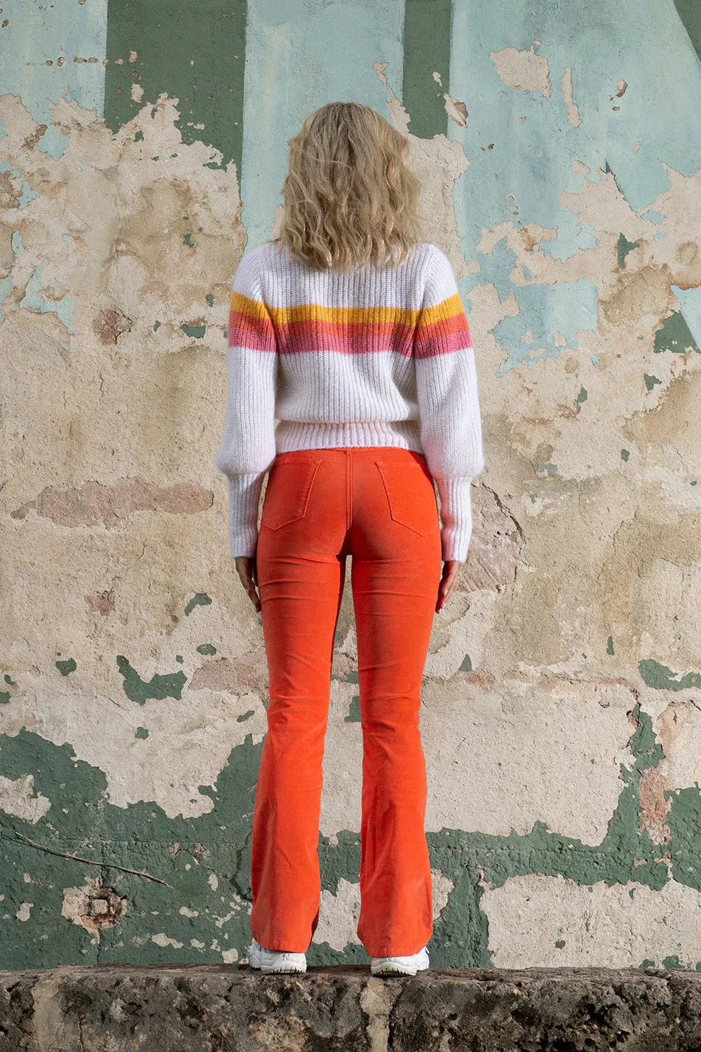 High Rise Flared Cord - Mandarin Red
