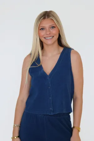 Adaptive Temperature Control Solace Jersey Denim Top- Indigo