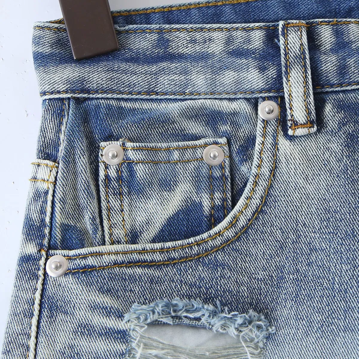 High Waist Destressed Tassel Denim Shorts