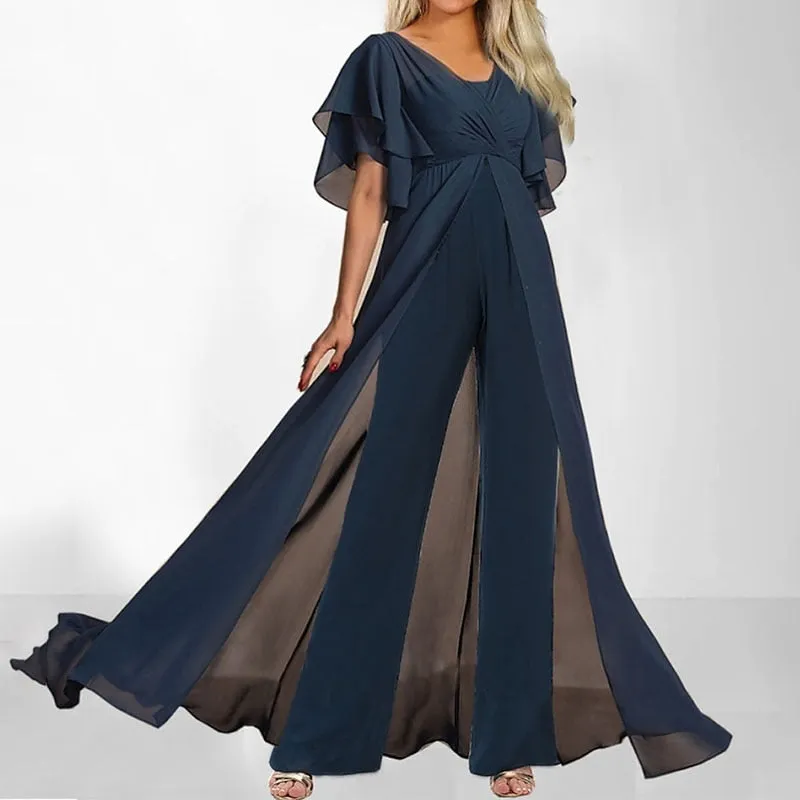 High Waist Irregular One Piece Elegant Sleeveless V-neck Jumpsuit