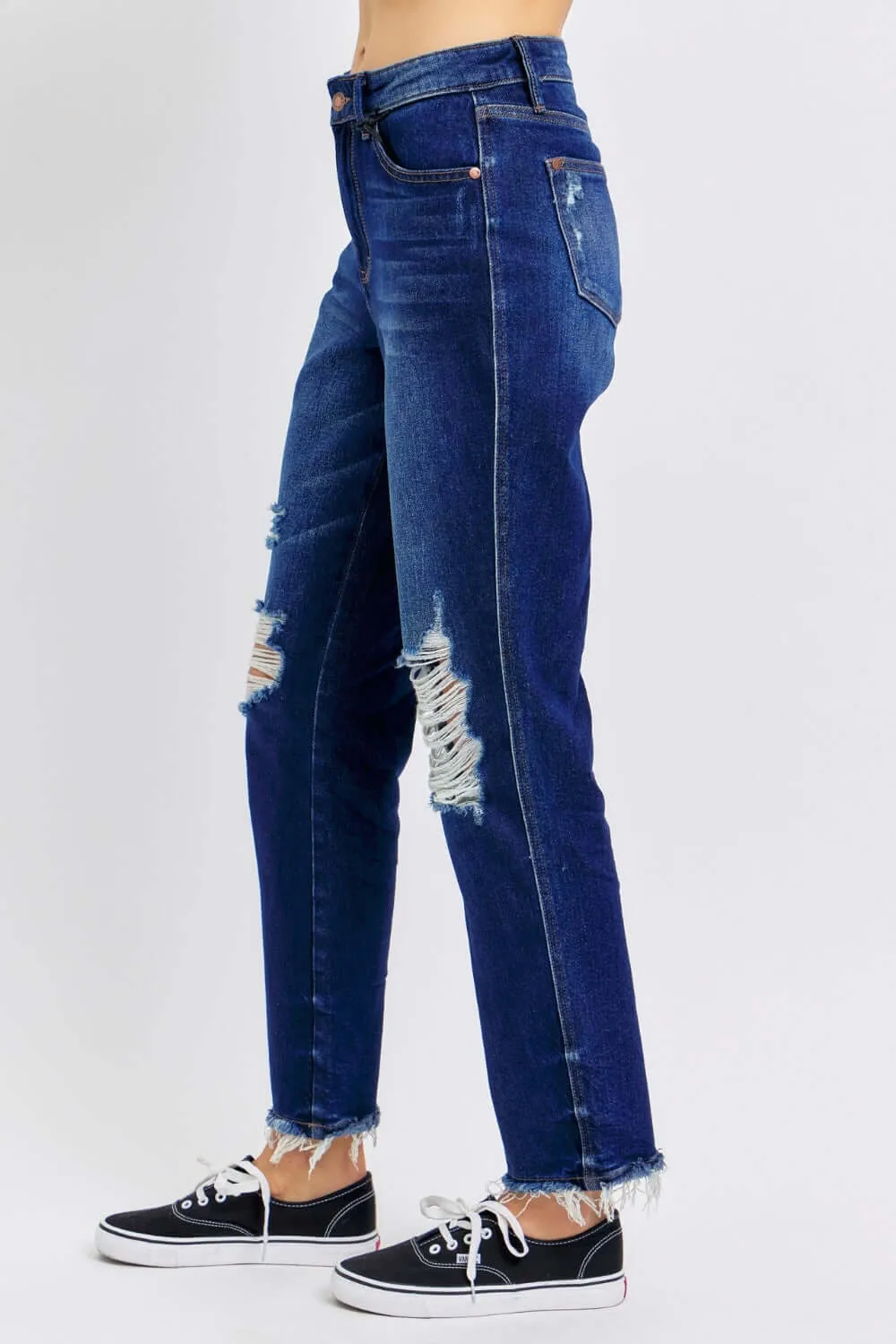 High Waist Rigid Magic Heavy Destroy Straight Jeans