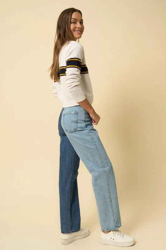 HIGH WAISTED CROSSOVER STRAIGHT JEANS