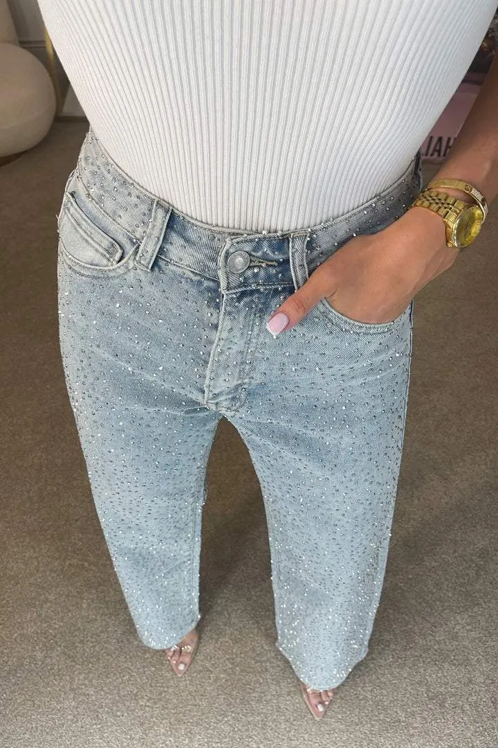 High-waisted diamond straight-leg jeans