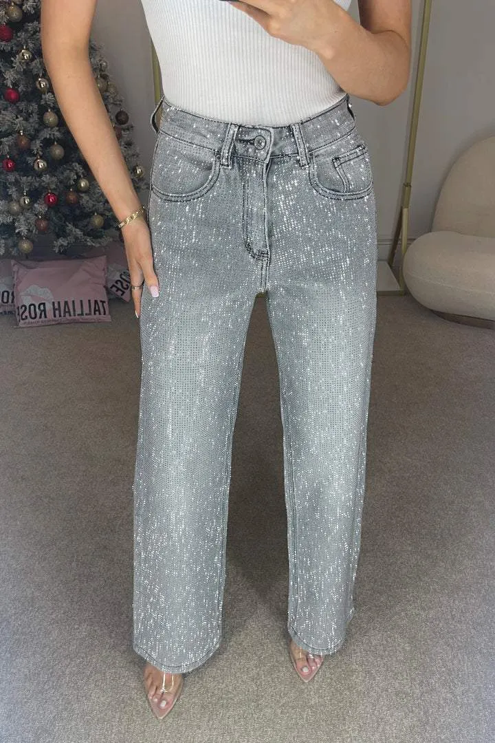 High-waisted diamond straight-leg jeans
