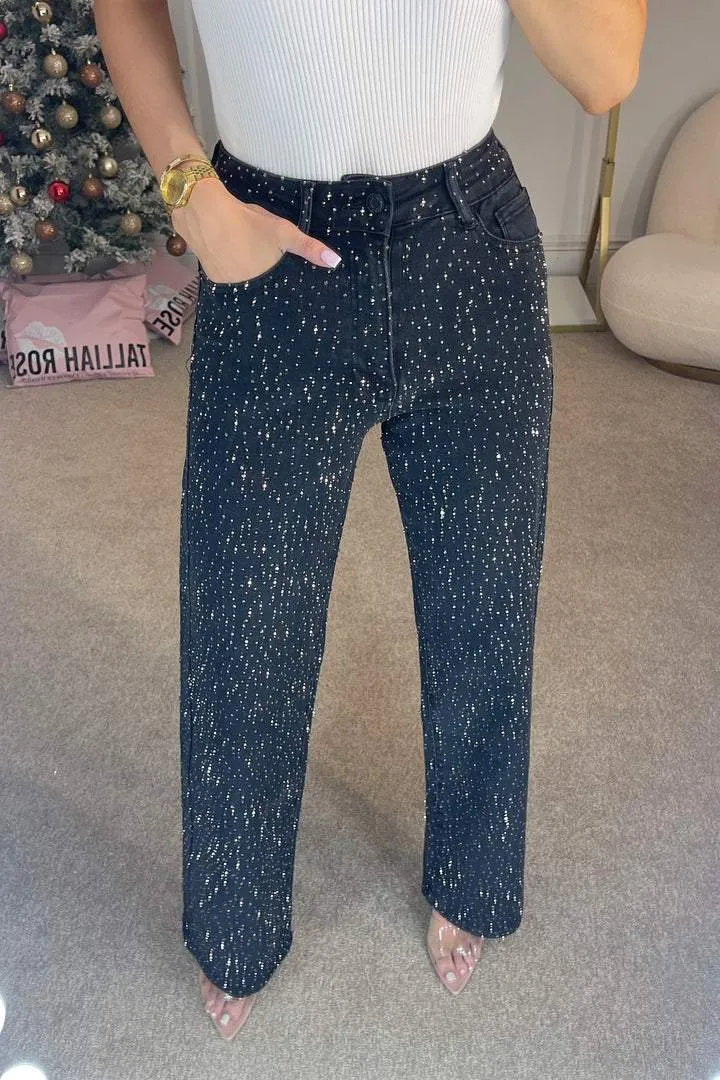 High-waisted diamond straight-leg jeans